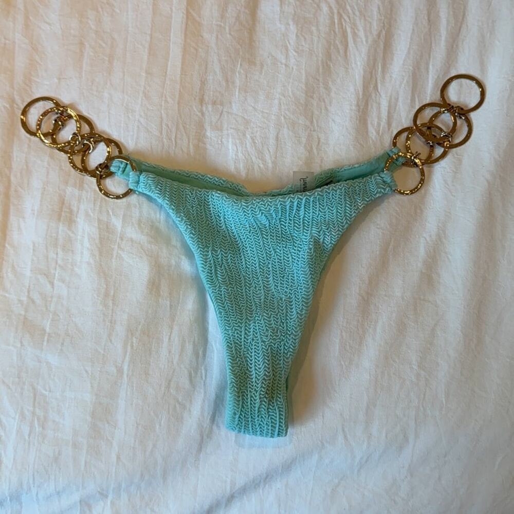 Beach Bunny Blue Gold Textured Bikini S Women’s Swimwear - Picture 4 of 6